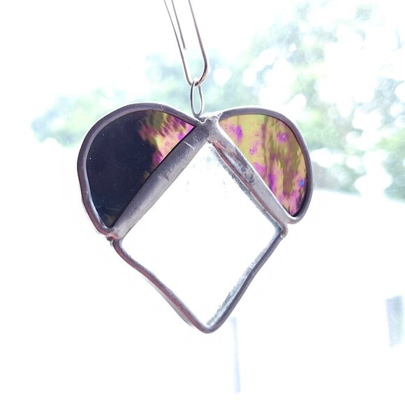 ADORABLE Stained Glass Minis LOT of 4 Hanging Stained Glass HEART BUTTERFLY BIRD - Picture 4 of 5